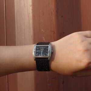 Genuine Black  Leather Roots Watch